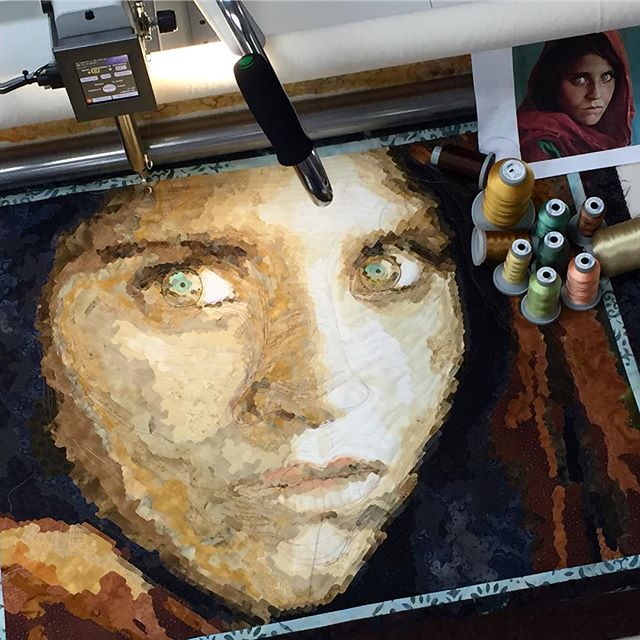 habanddash's tweet image. The beginning of an amazing project by Gina Perkes. Good thing she has so many #GlideThread colors to choose from! #StitchNShare