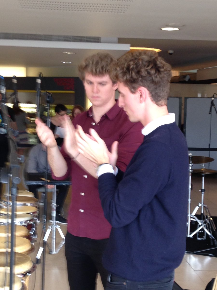 RichardBenjafi's tweet image. @guildhallschool  percussionists Lewis Blee and Peter Ashwell rehearsing for @BBCInTune 6.30 this evening with @SteveReich @southbankcentre