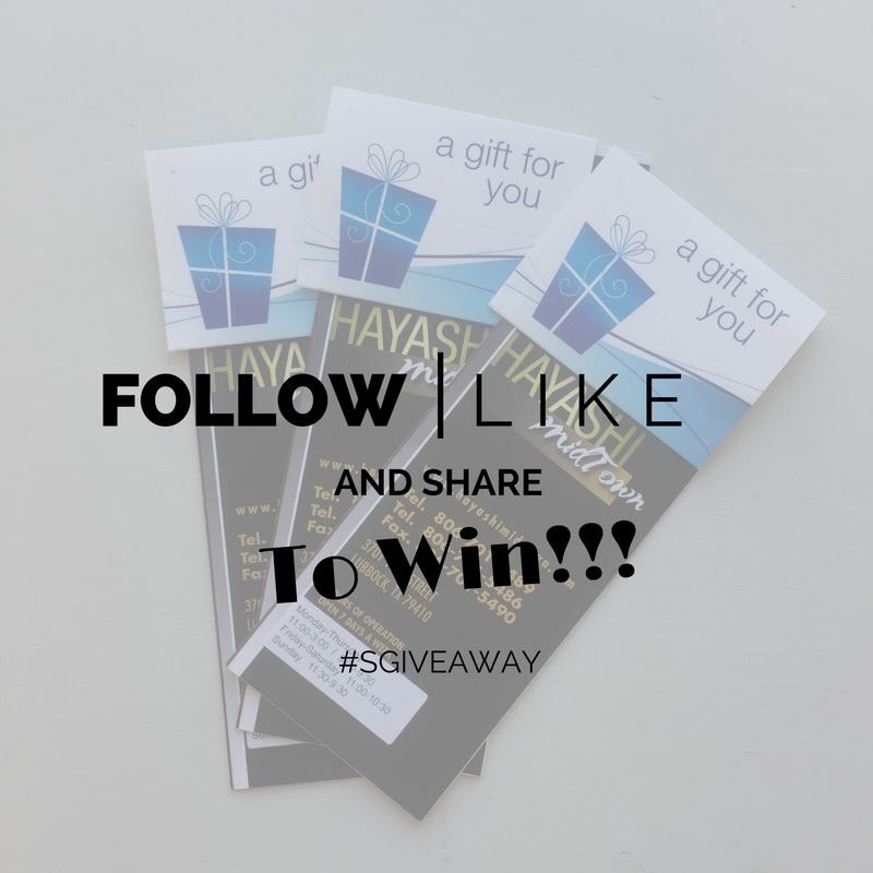 ttu_sga's tweet image. Hungry? FOLLOW us on Twitter &amp;amp;Insta &amp;amp; LIKE us on FB for a chance to win a gift card to Hayashi! Winners will be chosen on Friday #SGiveAway