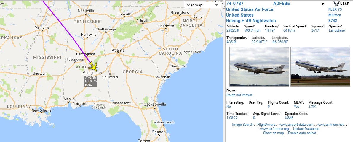 dynamis918's tweet photo. E-4B Nightwatch #FLEX75 74-0787 heading SE over Alabama: https://t.co/AnJmVRKBbT
