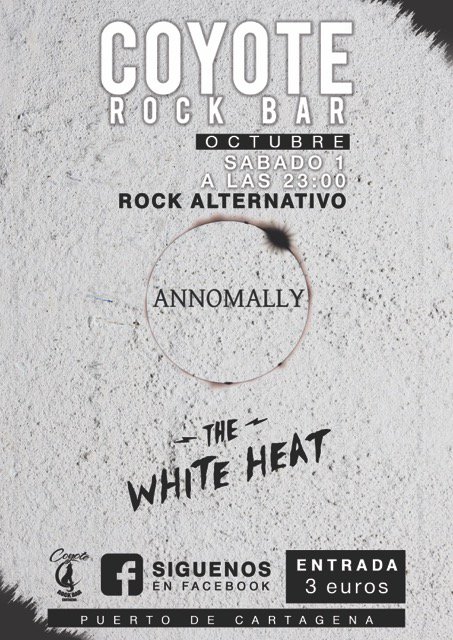 CoyoteCT's tweet photo. Comenzamos la temporada de conciertos 16/17 con @AnnomallyBand y @TheWhiteHeats este sábado!! https://t.co/yDli6YujBQ