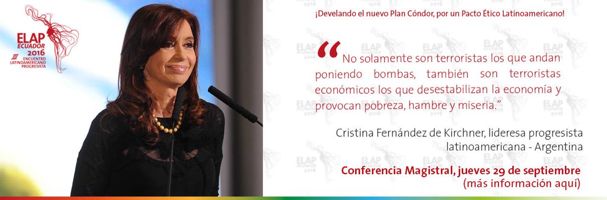 #CFKenEcuador: Agenda del Encuentro Latinoamericano Progresista en el que <a href="/CFKArgentina/">Cristina Kirchner</a> disertará el jueves -> elapecuador.com/index.php/agen…