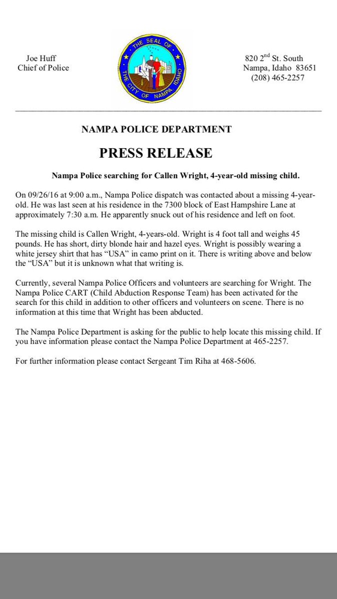 KarenLehr's tweet photo. BREAKING: Nampa 4-year-old missing. Believed to have wandered out of home on foot. https://t.co/TtzG1rQRob
