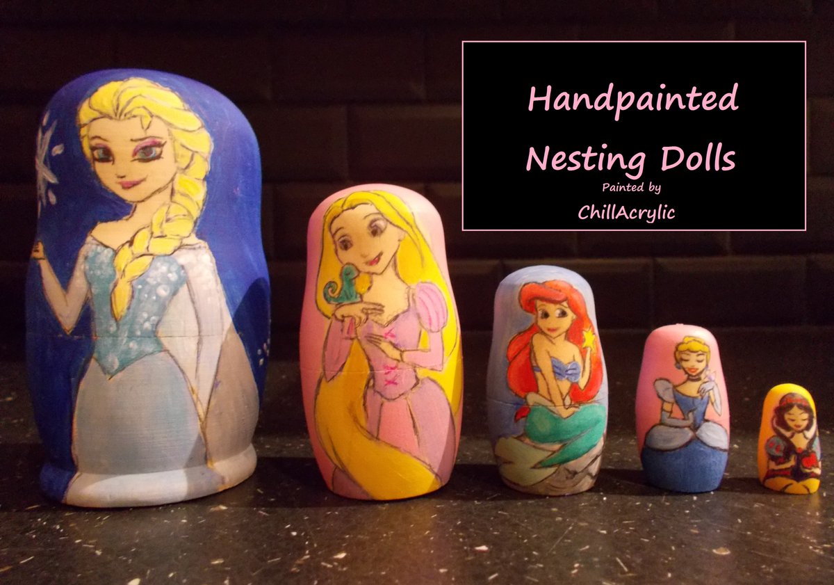 ChillAcrylic's tweet photo. Handpainted #NestingDolls #Disney #Princess #handpainted #art #craft by @ChillAcrylic https://t.co/nW81eDZI69