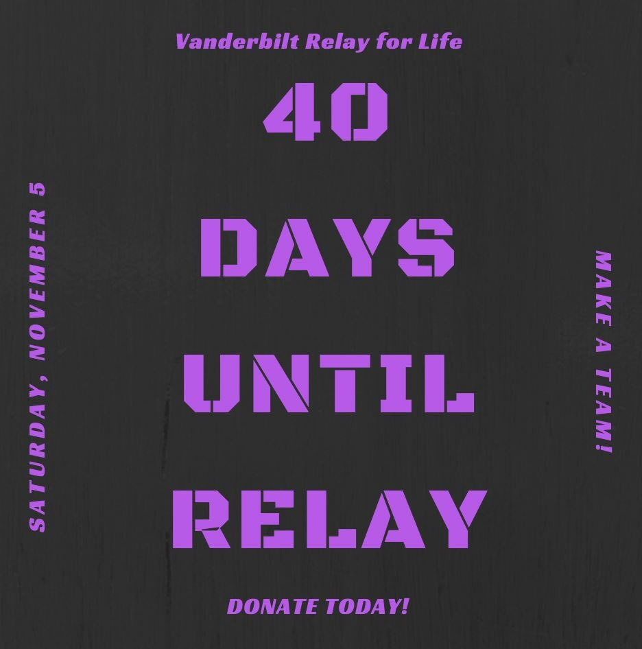 Vandy_Relay's tweet image. 40 days until #Relay16!!!! Have you signed up yet? #RelayCountdown