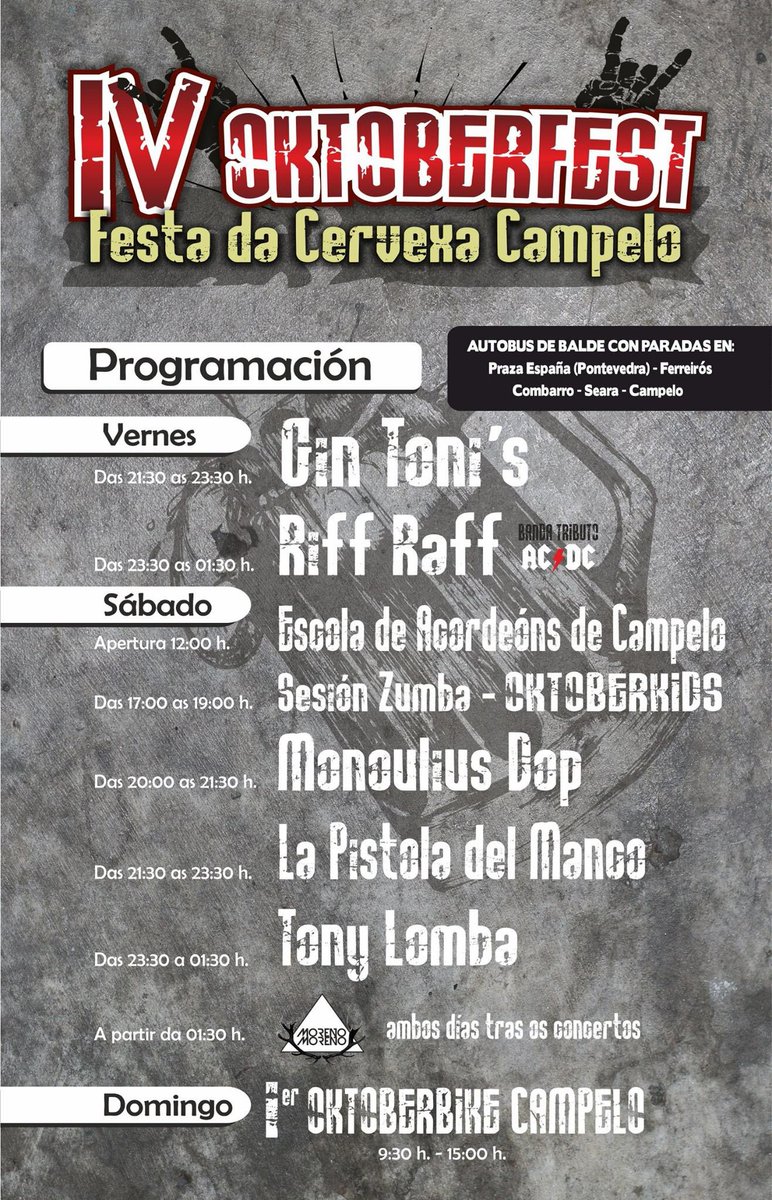 Sin plan para esta finde? #Oktoberfest de #Campelo Codearémonos con grandes como <a href="/TonyLomba/">Tony Lomba</a> @conciertoRNR #RiffRaff #LaPistolaDelManco