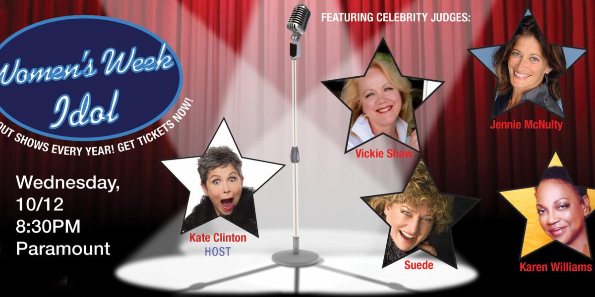 Sing your heart out at Women's Week Idol! Hosted by <a href="/kateclinton/">Kate Clinton</a>, ft. a panel of hilarious celeb judges. Get tix! onlyatthecrown.com/event/690-wome…