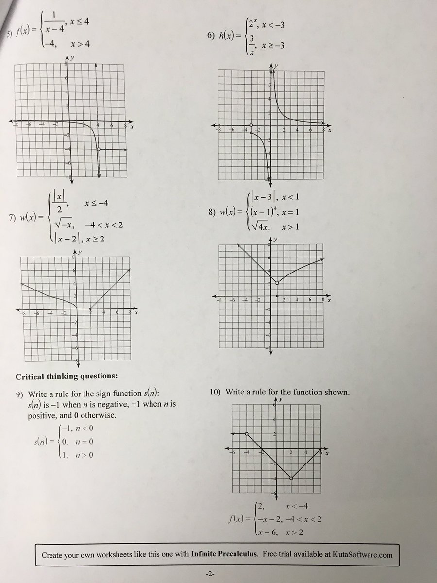 Piecewise Functions Worksheet Answers Key Precalculus