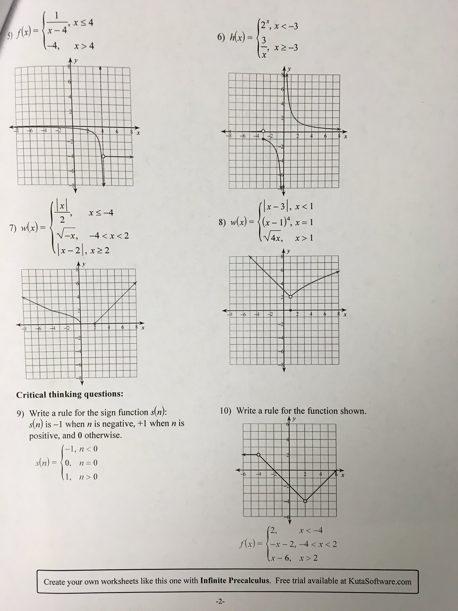 Twitter 上的Gary Meinhardt："Honors PreCalc Piecewise Functions Pertaining To Worksheet Piecewise Functions Answer Key