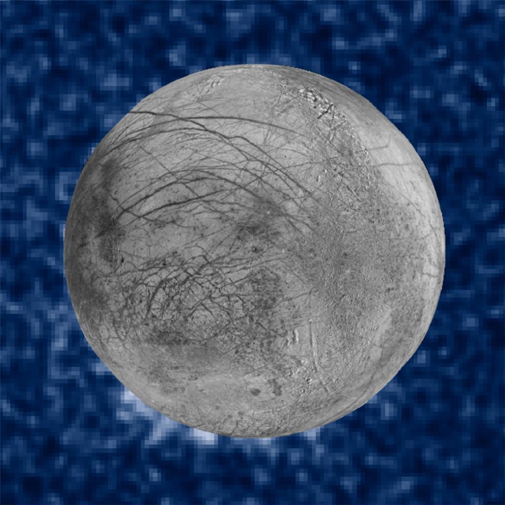 NASA's tweet photo. We've spotted possible water plumes erupting on Jupiter's moon Europa using @NASA_Hubble: https://t.co/UvnkSeM4D3 https://t.co/oEeBmogSNw