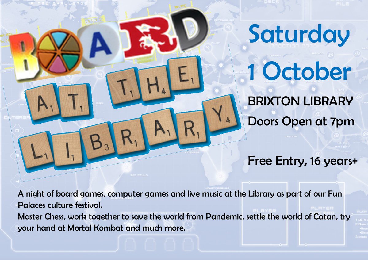 Games for grown ups - learn new and old board &amp; computer games, followed by live music at our #FunPalaces over16s event on Saturday