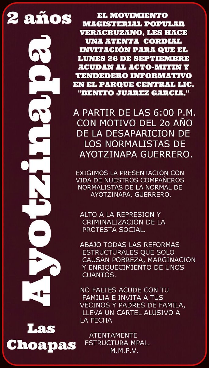 NAHUM_H's tweet photo. #AyotzinapaDosAños en #lasChiapas los recordamos.
@epigmenioibarra
@julioastillero https://t.co/w3TYt7ovxi