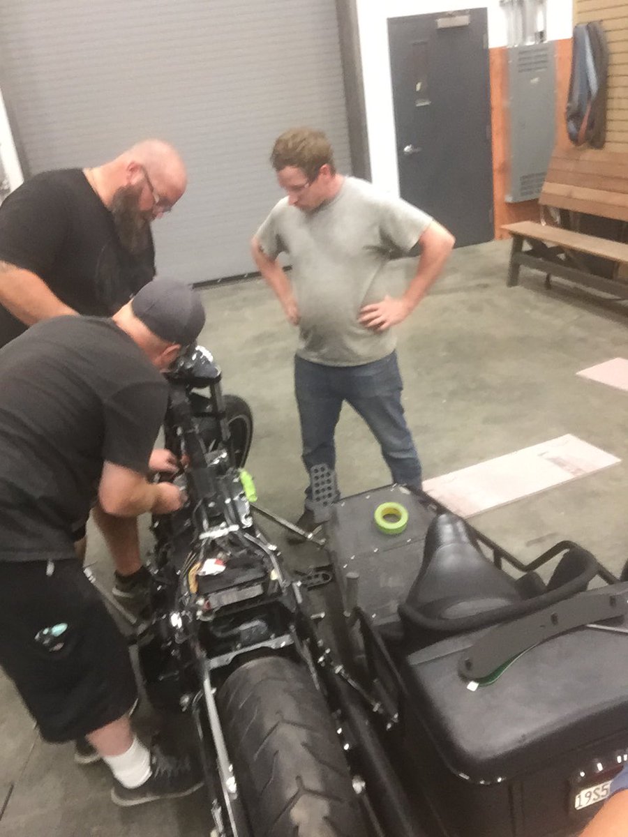 Johnny_Joey's tweet photo. First day on the job here @southernground and we're working on my bike for #AMileWide book tour #BootRide https://t.co/Nprb6zXN2a