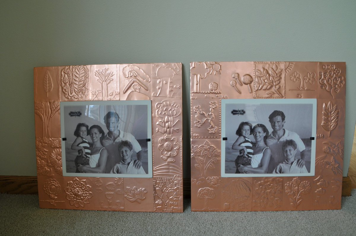 coppersheet's tweet image. These picture frames were made using our 5 mil copper foil by a 7th grade class for a school auction.  #basiccopper basiccopper.com/copper-picture…