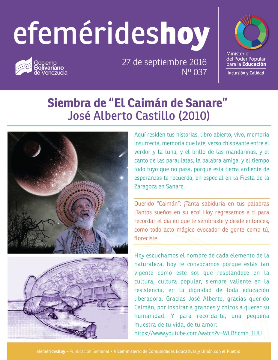 #Hoy conmemoramos la siembra de "El Caimán de Sanare" José Alberto Castillo quien nos dejó un legado de cuentos e historias mágicas