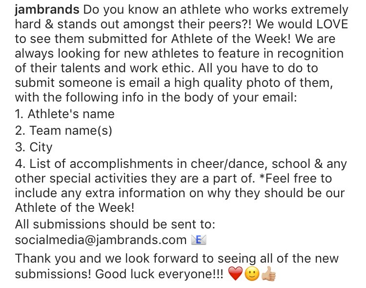 Don't forget to send your submissions for #AthleteOfTheWeek to socialmedia@jambrands.com 📧 Athletes are announced every Wednesday! 😊👏🏼