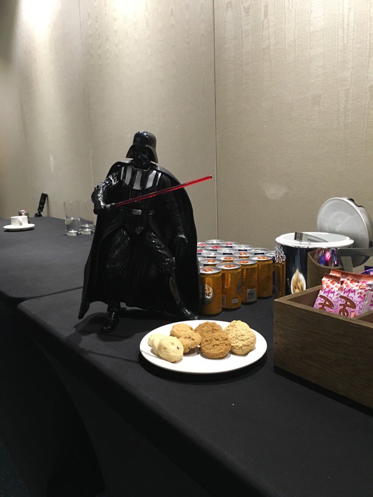 LesleySigall's tweet photo. Lord Vader enjoying some tasty pastries at a November 2015 cocktail event https://t.co/UmSfWPdxMX