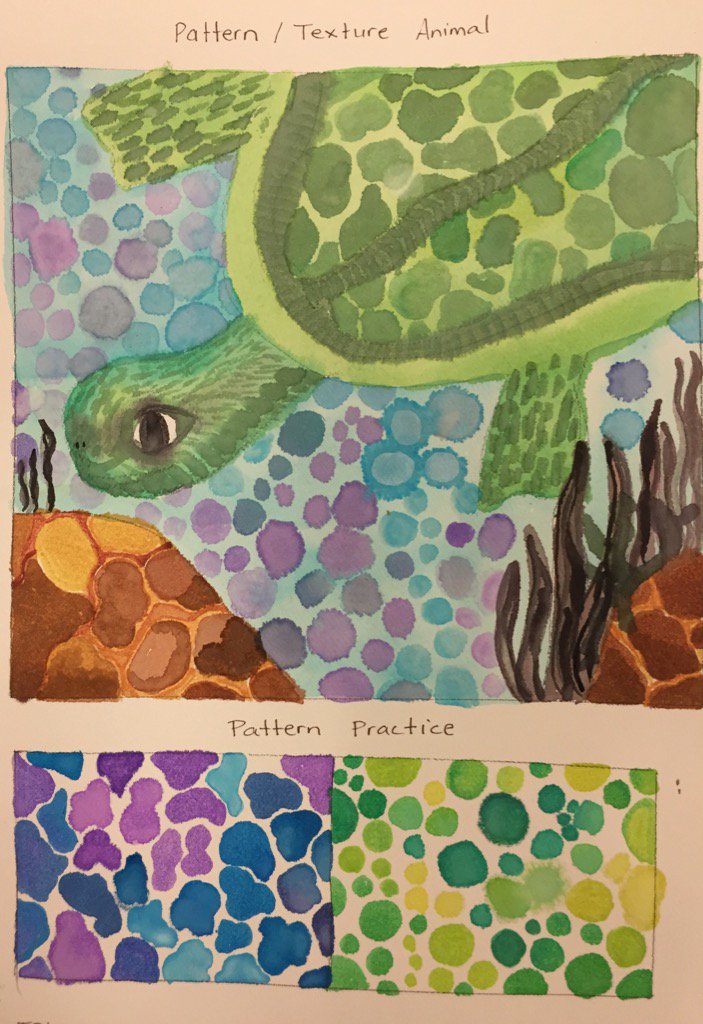 JH_Pierson's tweet photo. Graphic Pattern/Texture Watercolor 3rd-5th grade project #Arted https://t.co/h1sJW07dRq