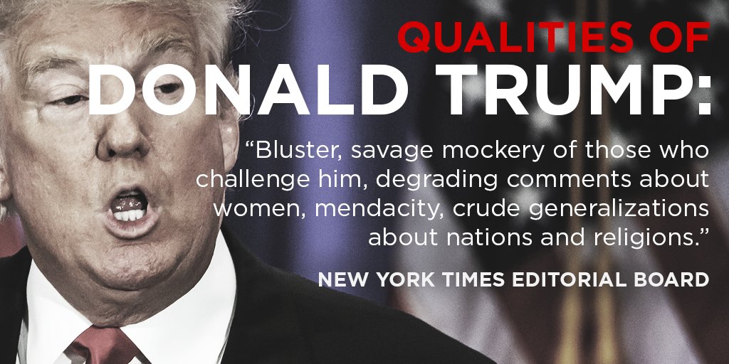 TheDemocrats's tweet image. Donald Trump is unqualified to be president in every way. He is not the role model we want for our children: nyti.ms/2cw9PA8