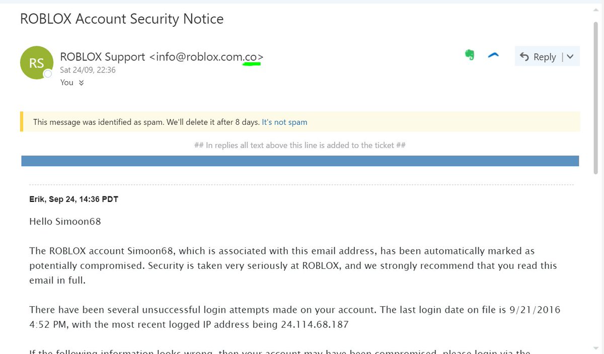 Gus Dubetz On Twitter Just Got A Security Email From Info Roblox Com Co Which Is Not The Correct Email Address Watch Out For People Trying To Steal Accounts - what is roblox support email