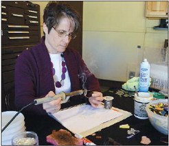 #BridgetDeLoge creates stained glass using various colors &amp; types of glass.  She especially likes to create pet portraits.  #28 on #cbast!