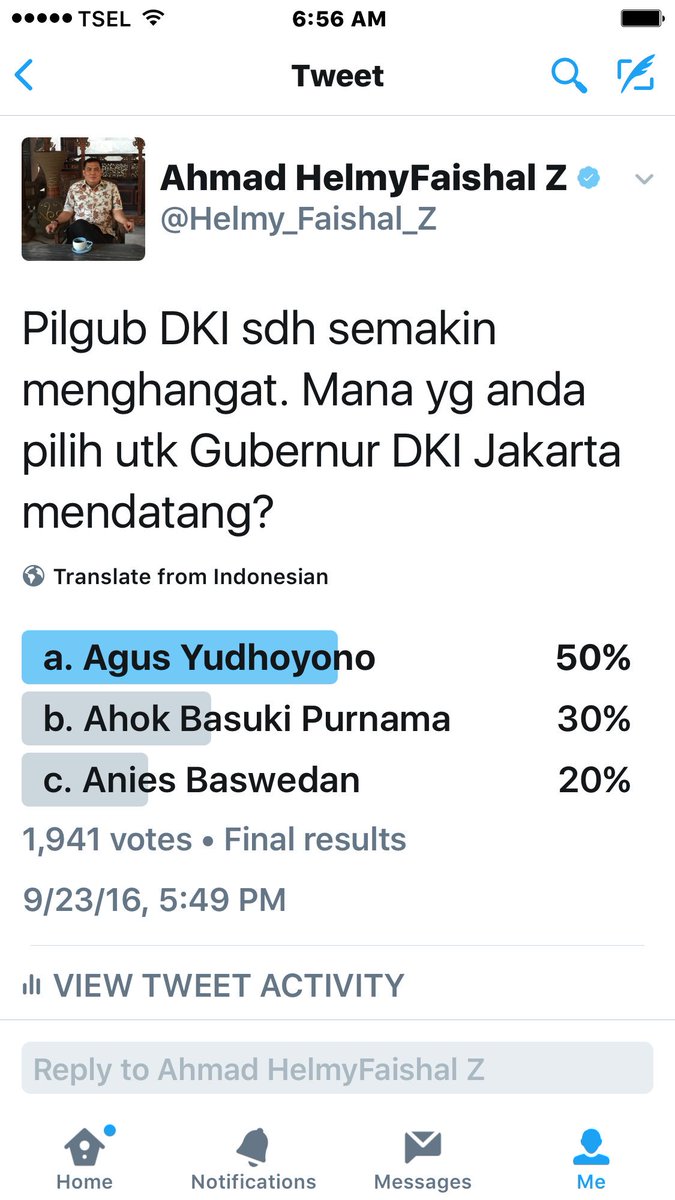 Ini hasil akhir survey selama 3 hari dg menggunakan fasilitas mesin polling akun twitt sy <a href="/Helmy_Faishal_Z/">Ahmad Helmy Faishal Zaini</a> ttg Pilgub DKI. Smoga bermanfaat.