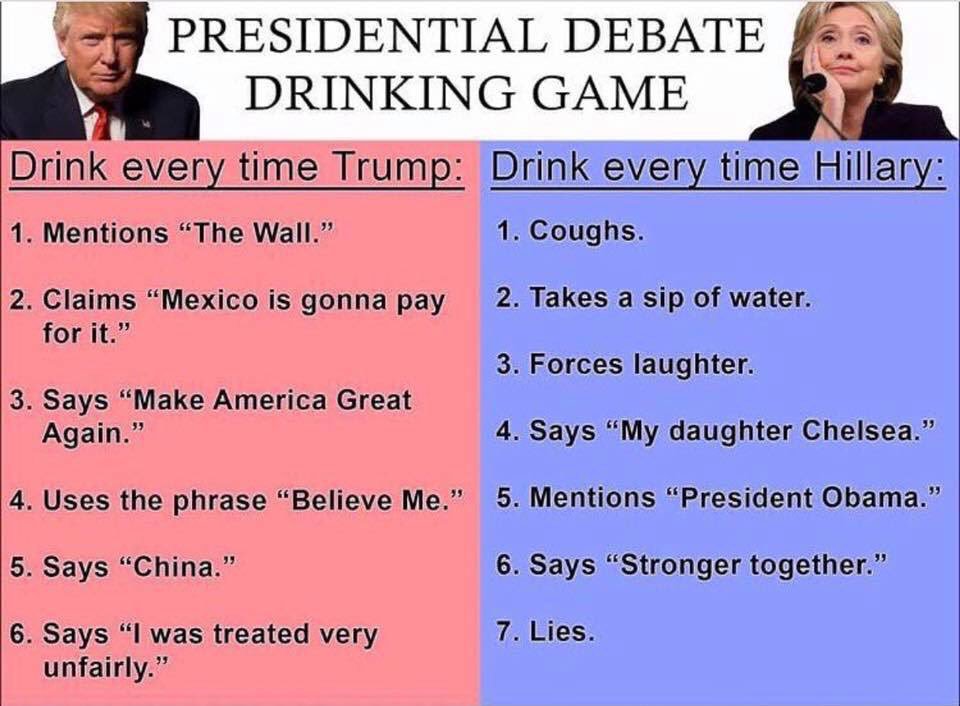 Harlow324's tweet photo. Yep. #PresidentialDebate #drinkinggames https://t.co/Tq3iw6Pajp
