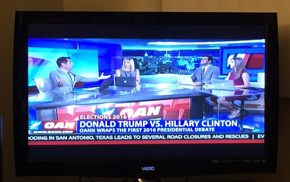 TabithaLipkin's tweet photo. Great job @mikedinow @GretaLWall @AshKargaranOAN and @_StephanieMyers! #CrewOnPoint #OANN #FirstDebate https://t.co/8izGehYEUc