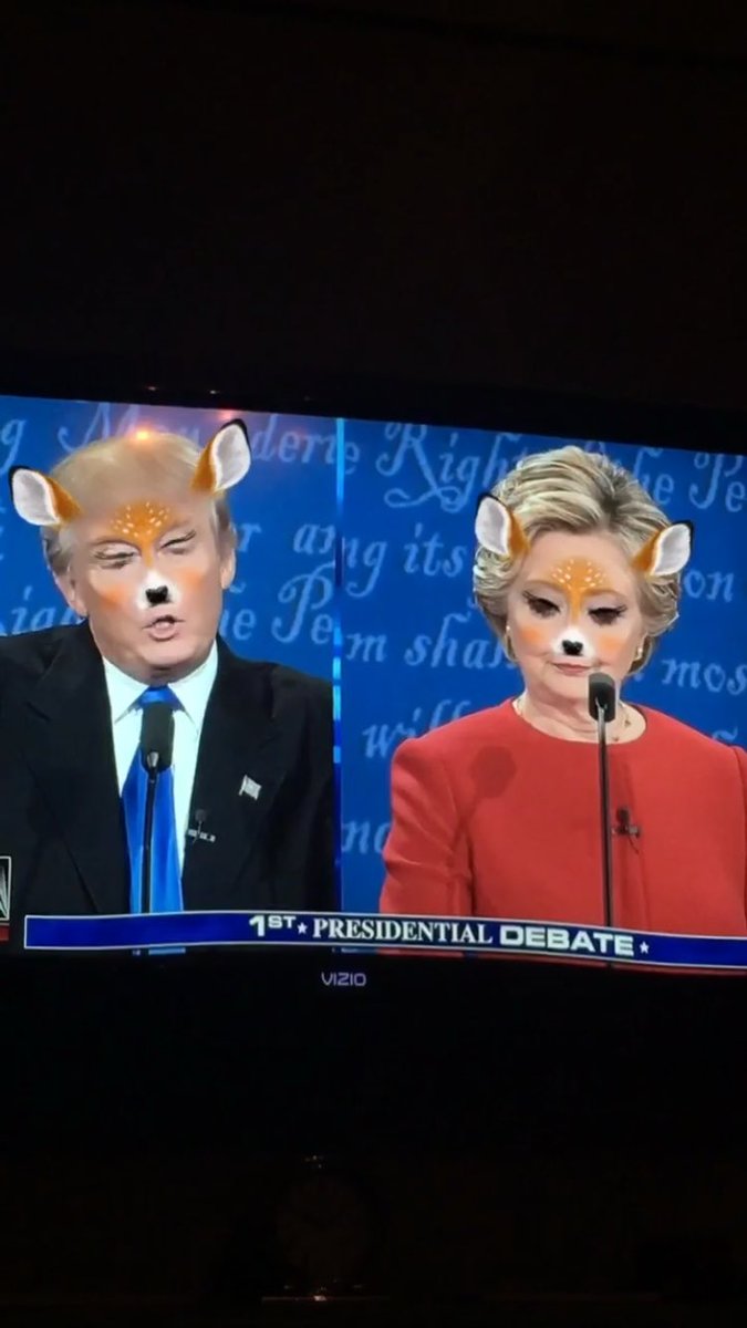 inthemageors's tweet photo. My wife says the best way to watch the debates was through a snap chat filter https://t.co/ibfyR292BT
