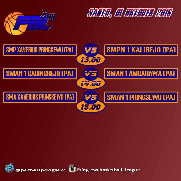 Pertandingan hari sabtu, 01 oktober 2016