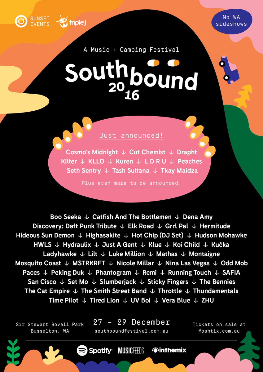 SouthboundWA's tweet photo. Just added! @CosmosMidnight @cutchemist @Drapht @kilterbeats @kllomusic @Kurenmusic @TheLDRU @peaches @sethsentry @TASHSULTANAA @TKAYMAIDZA https://t.co/xO3aiQcwdK