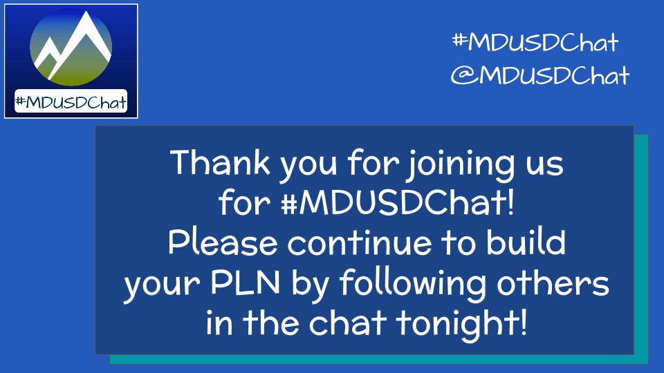 mdusdchat's tweet photo. Thank you! #MDUSDChat @KarlyMoura @ShaunaHawes @coacheagan @awelcome @TeacherCatt @ajyoung53 @craigyen @ShayKornfeld @mandi_smithml https://t.co/doQvwBsCBw