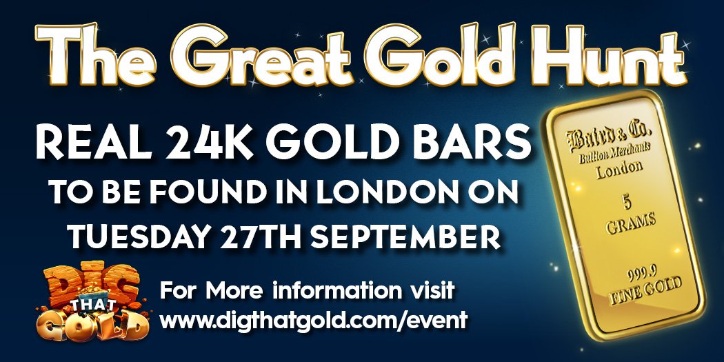 digthatgold's tweet photo. IT'S FINALLY HERE! Time for the #GreatGoldHunt! Follow the clues, find the #GoldStops, GET #REALGOLD! (T&amp;Cs at https://t.co/DT5VjbenOh) https://t.co/5ValppzsEY