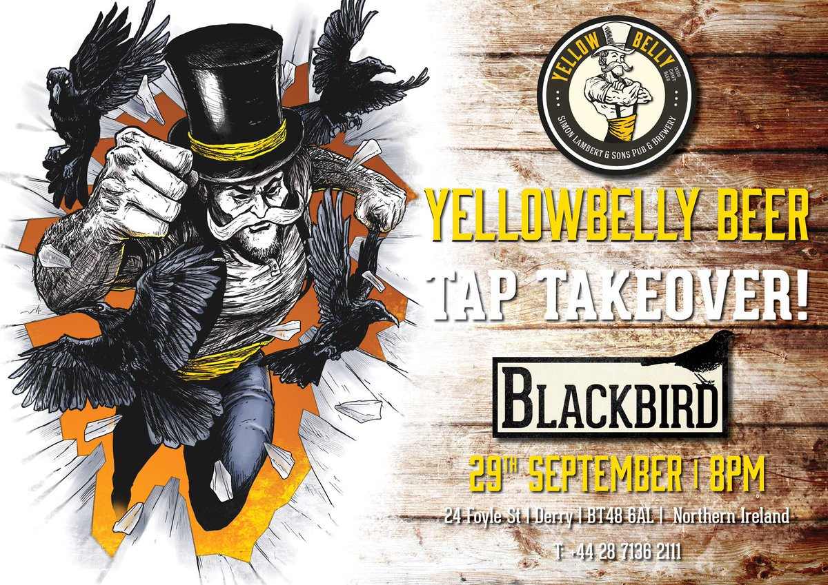 YellowBelly Beer 🍺 (@yellowbellybeer) on Twitter photo Hey #Derry folk - make sure to get down to our #taptakeover <a href="/blackbird_derry/">Blackbird Derry</a> this Thursday at 8pm. #craftbeer #irishcraftbeer #ontap Hey #Derry folk - make sure to get down to our #taptakeover <a href="/blackbird_derry/">Blackbird Derry</a> this Thursday at 8pm. #craftbeer #irishcraftbeer #ontap