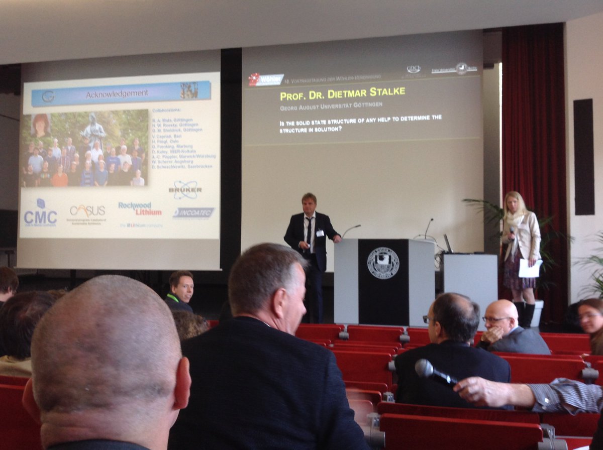 ChemEurJ's tweet image. Prof. Stalke @uniGoettingen: #solidstatestructure helps 2determine structure #insolution? at WöhlerTagung #today