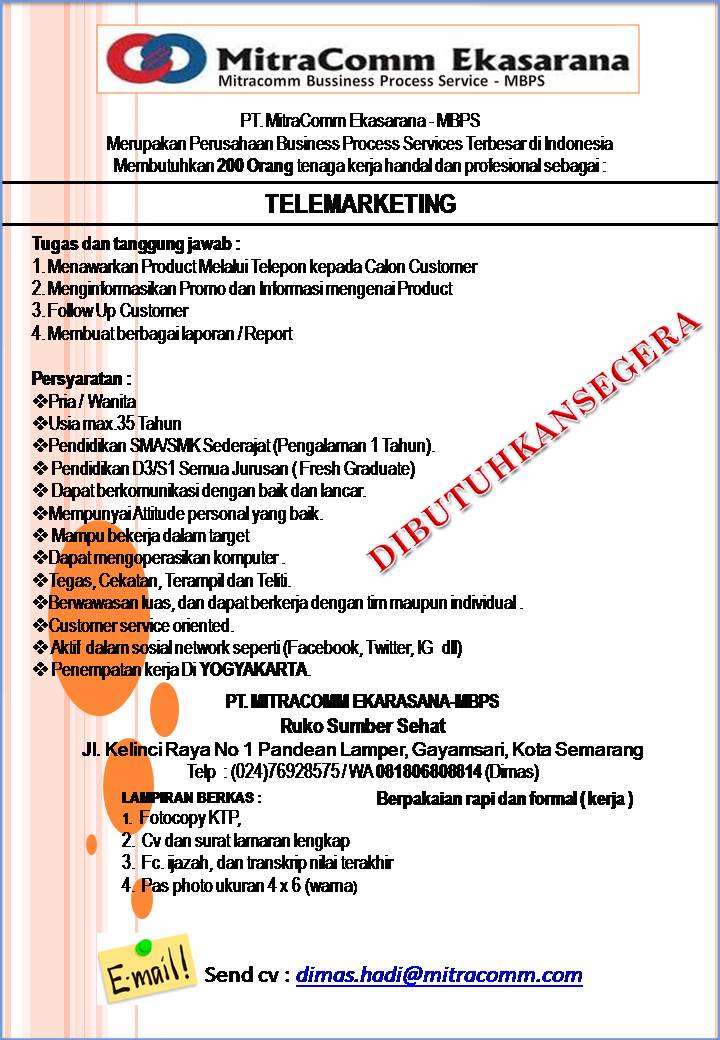 Lowongan Kerja Di Pt Mitracomm Ekasarana Semarang Fasilitas Gaji Pokok Tunjangan Bpjs Portal Info Lowongan Kerja Di Semarang Jawa Tengah Terbaru 2021