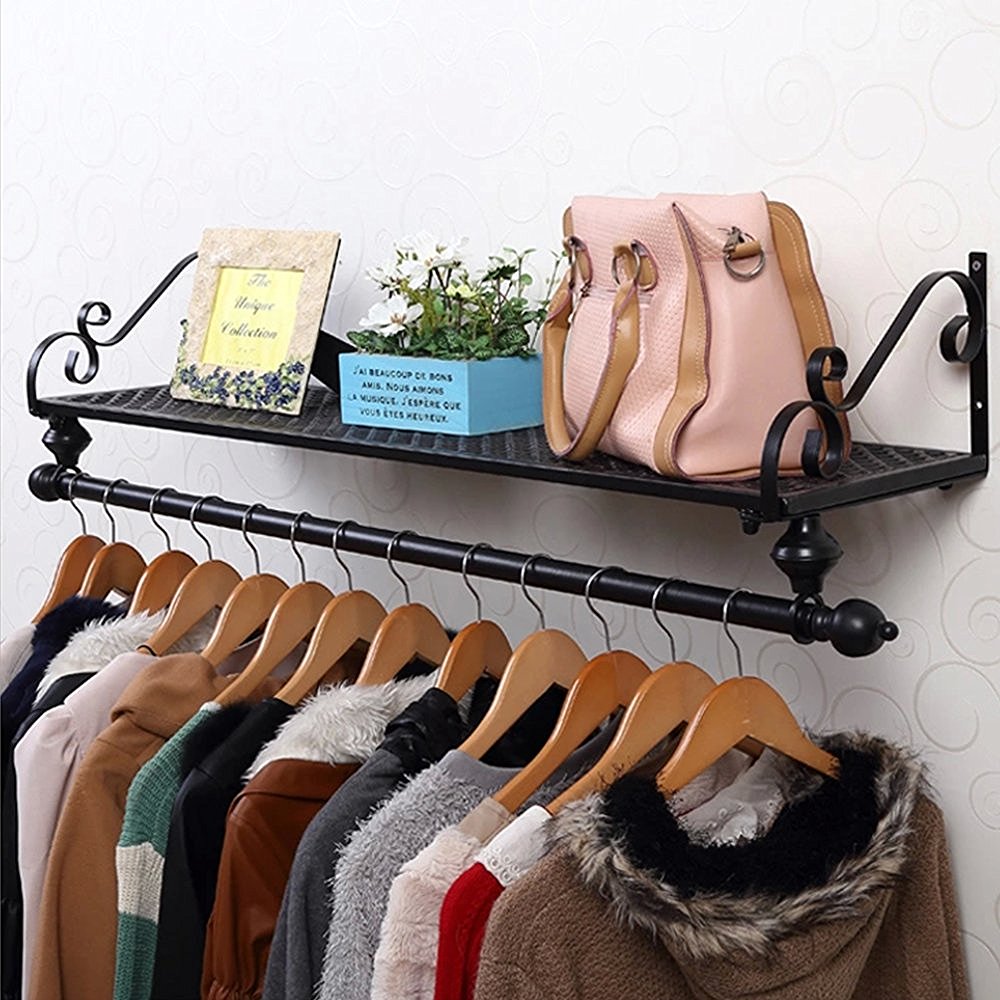 Tribesigns's tweet photo. #Tribesigns Vintage Style Metal Wall Mounted Clothes Rail Clothing Garment #HangingRack with Storage Shelf, Black https://t.co/RF4IoRxlh9 https://t.co/jNkDOdaTth