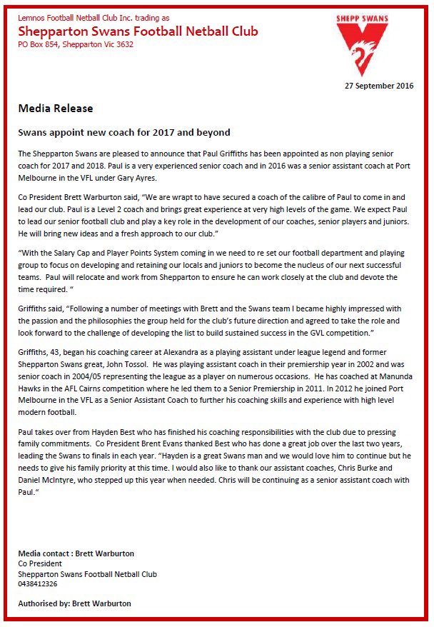 Shepparton Swans FNC tweet media