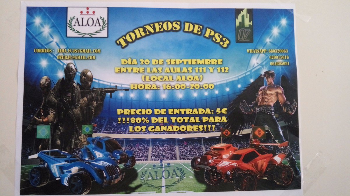 Viernes 30 Septiembre Torneo PS3  URJC Vicálvaro
¡0,2 CRÉDITOS ECTS PARA CADA ALUMNO PARTICIPANTE!
Inscripciones:  goo.gl/forms/Zk3buvYH…
