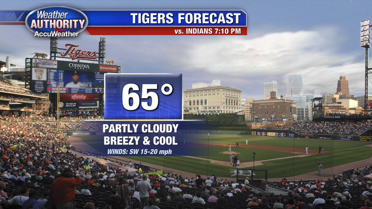 Heading to Comerica Park this evening to cheer on the Tigers? Take a jacket. Cool & breezy. Go Tigers! @FOXSports