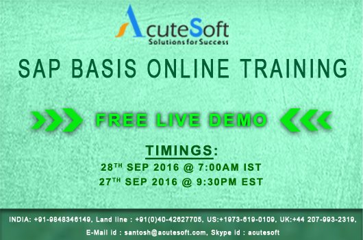 AcuteSoft's tweet image. Hi, Attend Free Live Demo on SAP BASIS Online Training at Acutesoft. For Registration: goo.gl/2DsW5t
#acutesoftsolutions #sap