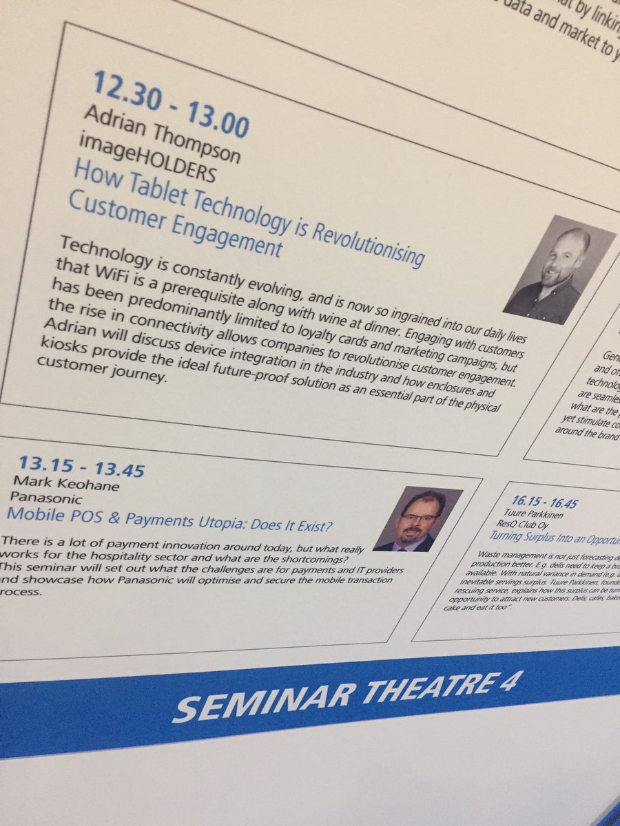 imageHOLDERS's tweet image. Less than half an hour to until our CEO talks about how #TabletTechnology is revolutionising #customerengagement at @RestTechLive