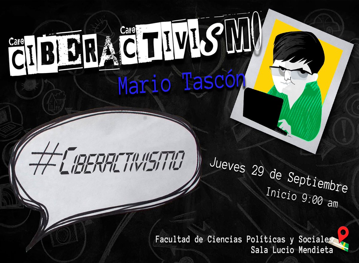 Jueves 29 sep. <a href="/mtascon/">❦ Mario Tascón ❦</a> ofrecerá una #conferencia sobre #ciberactivismo en <a href="/UNAM_MX/">UNAM</a> Facultad de Ciencias Políticas y Sociales.