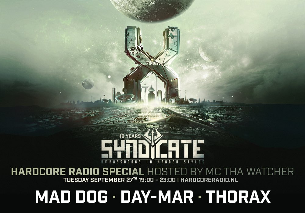 syndicate_do's tweet photo. The #SYNDICATE2016 @hardcoreradio special w/ @Dj_Maddog, @djdaymar, @ThoraxHardcore and @MCThaWatcher starts in 20 min. at hardcoreradio.nl! https://t.co/m65PsENDVm