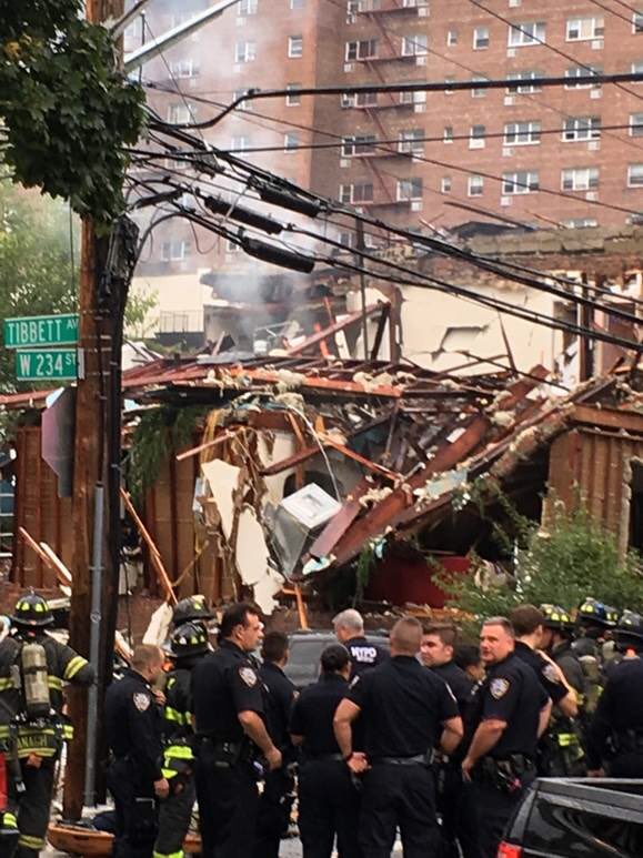 Two firefighters injured in Bronx house explosion. Gas leak reported before fire. @ABC7NY