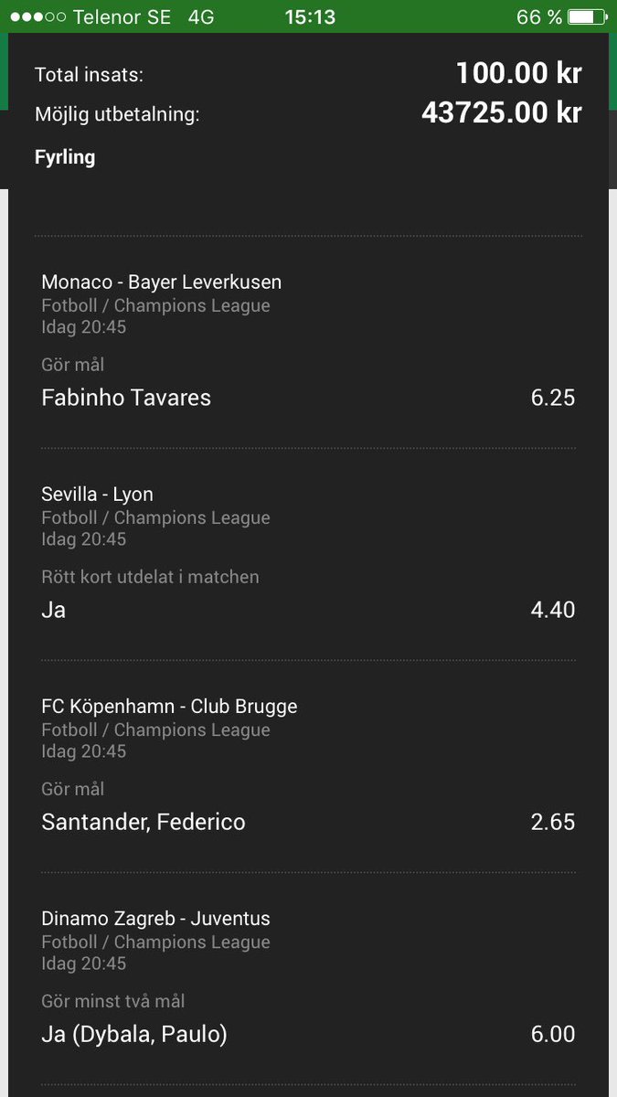 GnestaTerror's tweet photo. Eftersom jag har satt en kupong på oddset 200+ tänkte ja testa dubbla det idag 🍀💸 @Unibet_Sverige https://t.co/FkNBx4FfXf