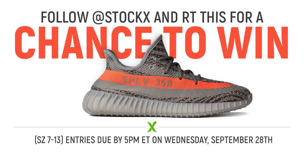 stockx's tweet photo. Follow @stockx and RT to win a 350 V2 (sz 7-13) #StockXFreeYZY Enter by 5pm ET 9/28. Info at https://t.co/tD7MMZafQB https://t.co/pAIHksVHJ8