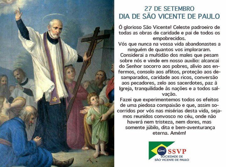SSVPBRASIL's tweet photo. Viva São Vicente de Paulo! Hoje é o dia do patrono das obras de Caridade! https://t.co/GMAtROUeeP
