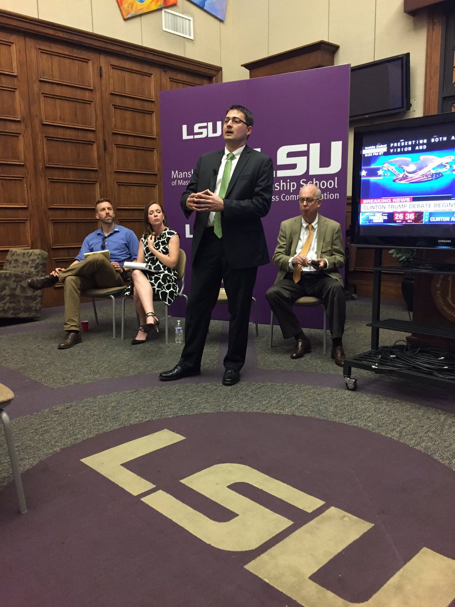 joshuadarr's tweet photo. Scenes from the @ManshipSchool @lsuspcl debate watch party last night - thanks to our panelists and to everyone for attending! #SPCLDebate https://t.co/Sl0faP5uNc