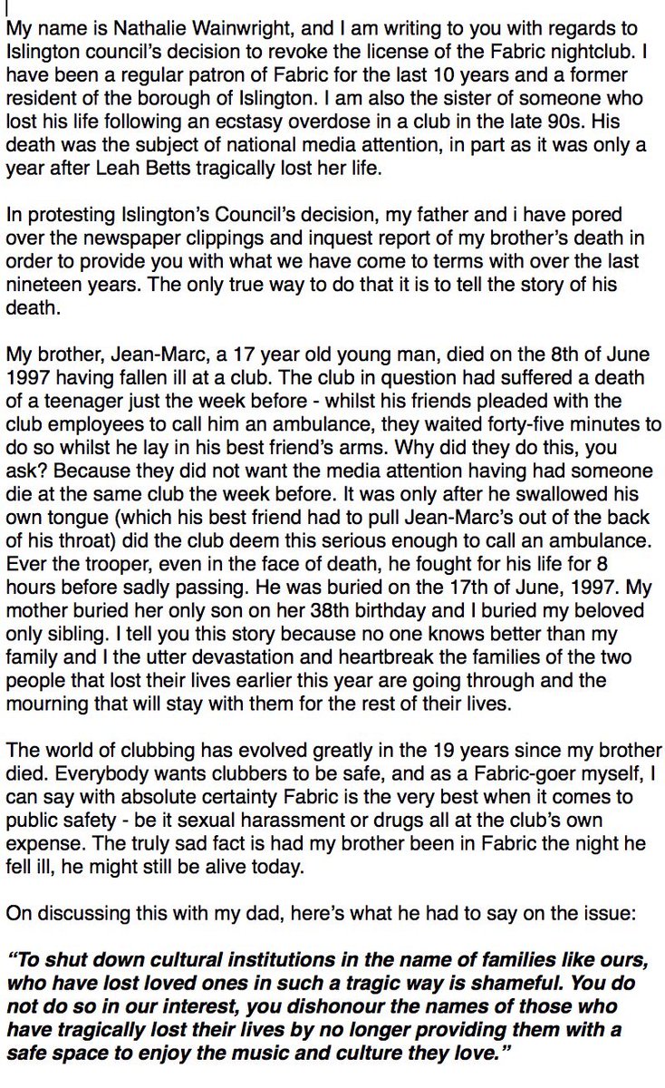 little_weasel1's tweet image. @fabriclondon I lost my brother to a drug overdose in a club.My dad &amp;amp; I are lobbying to #SaveFabric #saveourculture here's our letter